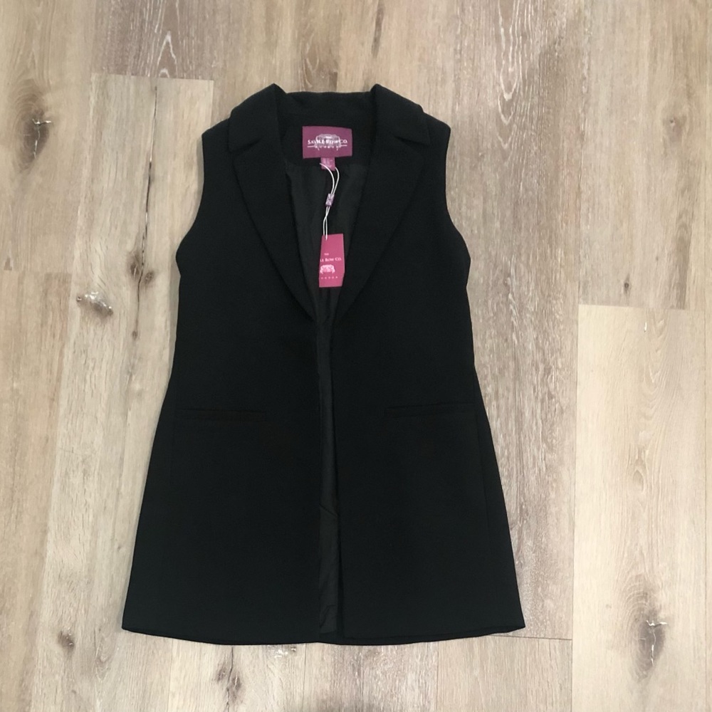 NEW The Savile Row Co. Black Longline Sleeveless Blazer-Style Waistcoat, Size XS